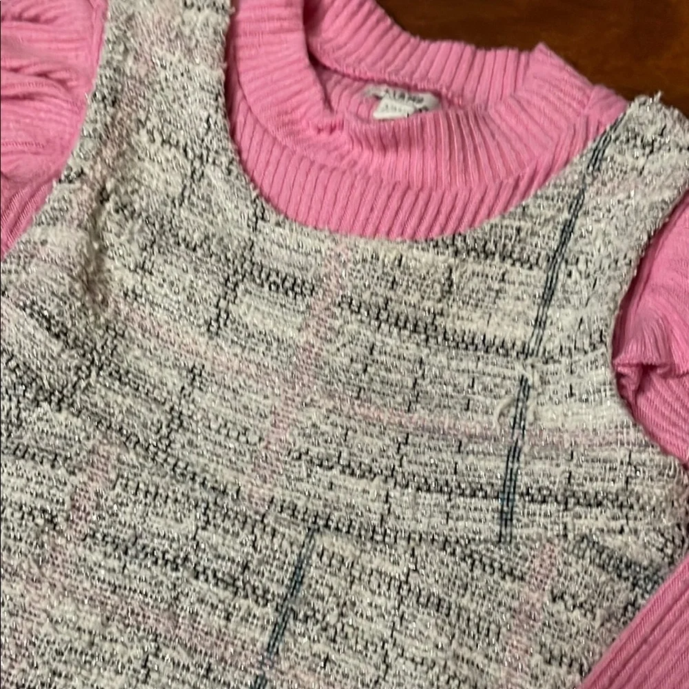Baby Girl Pink and Gray Plaid Dress with Ruffled Sleeves